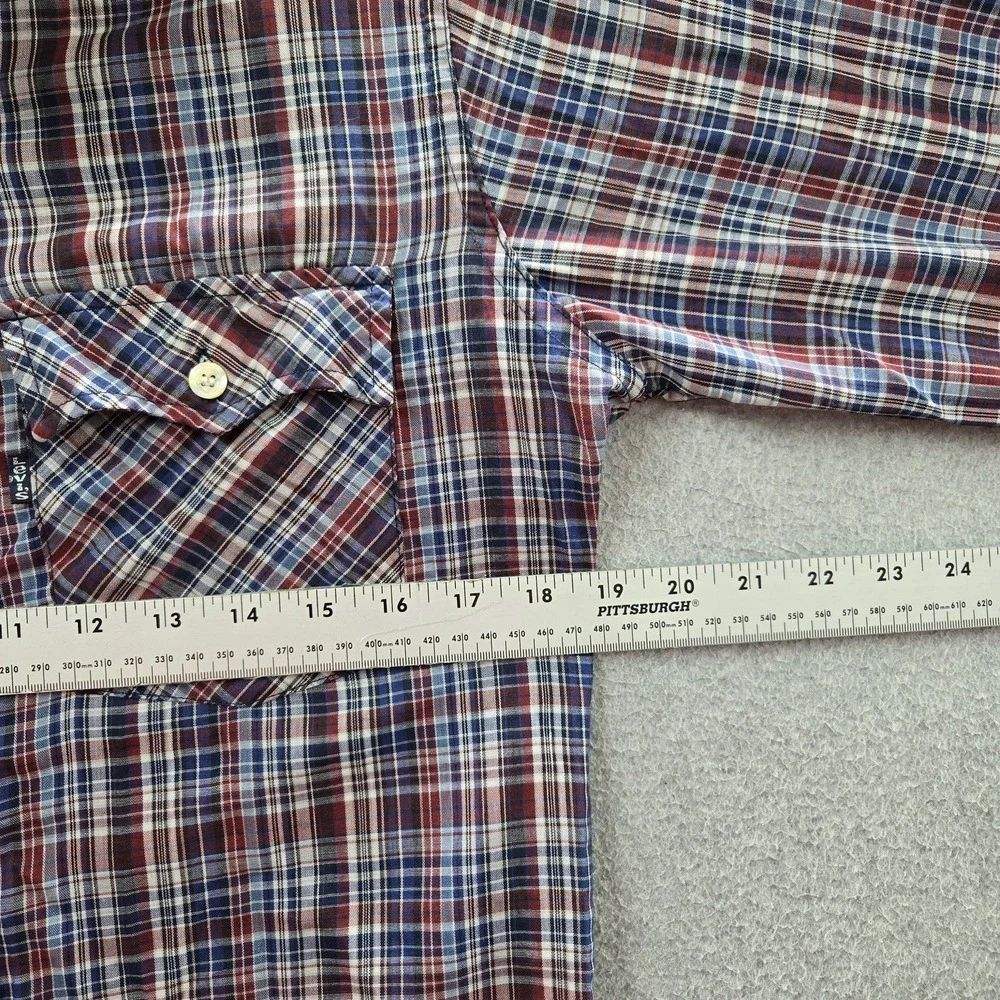 VINTAGE Levi's Men Button‎ Up Shirt M  Red Plaid Western Long Sleeve